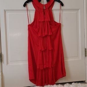 Alice + Olivia red silk dress with ruffle dress